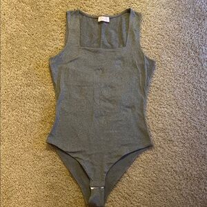 Gray Square Neck Bodysuit